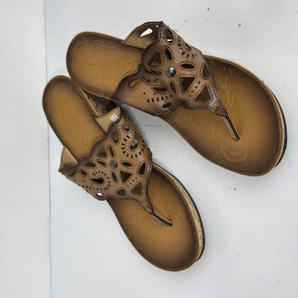 974 Clarks Size 10M Wedge Sandals Women's Brown Tan Platform - Picture 1 of 9